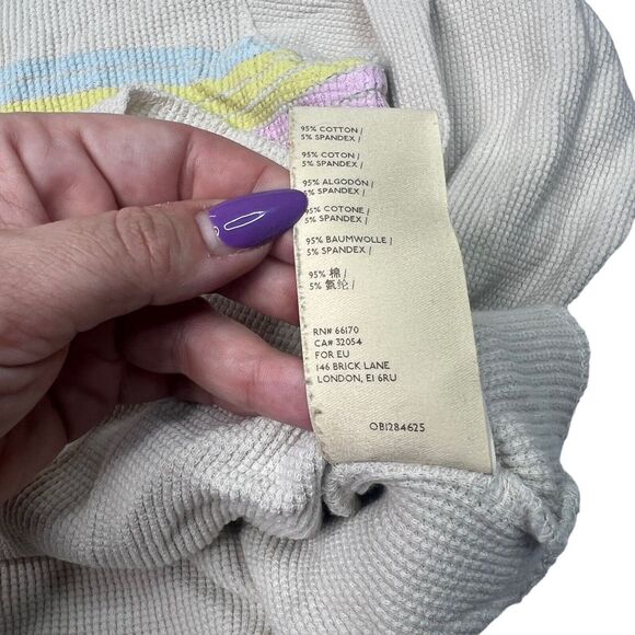 Anthropologie Ski Tahoe Thermal Waffle Knit Crop Long Sleeve Shirt Rainbow Large - Picture 7 of 7